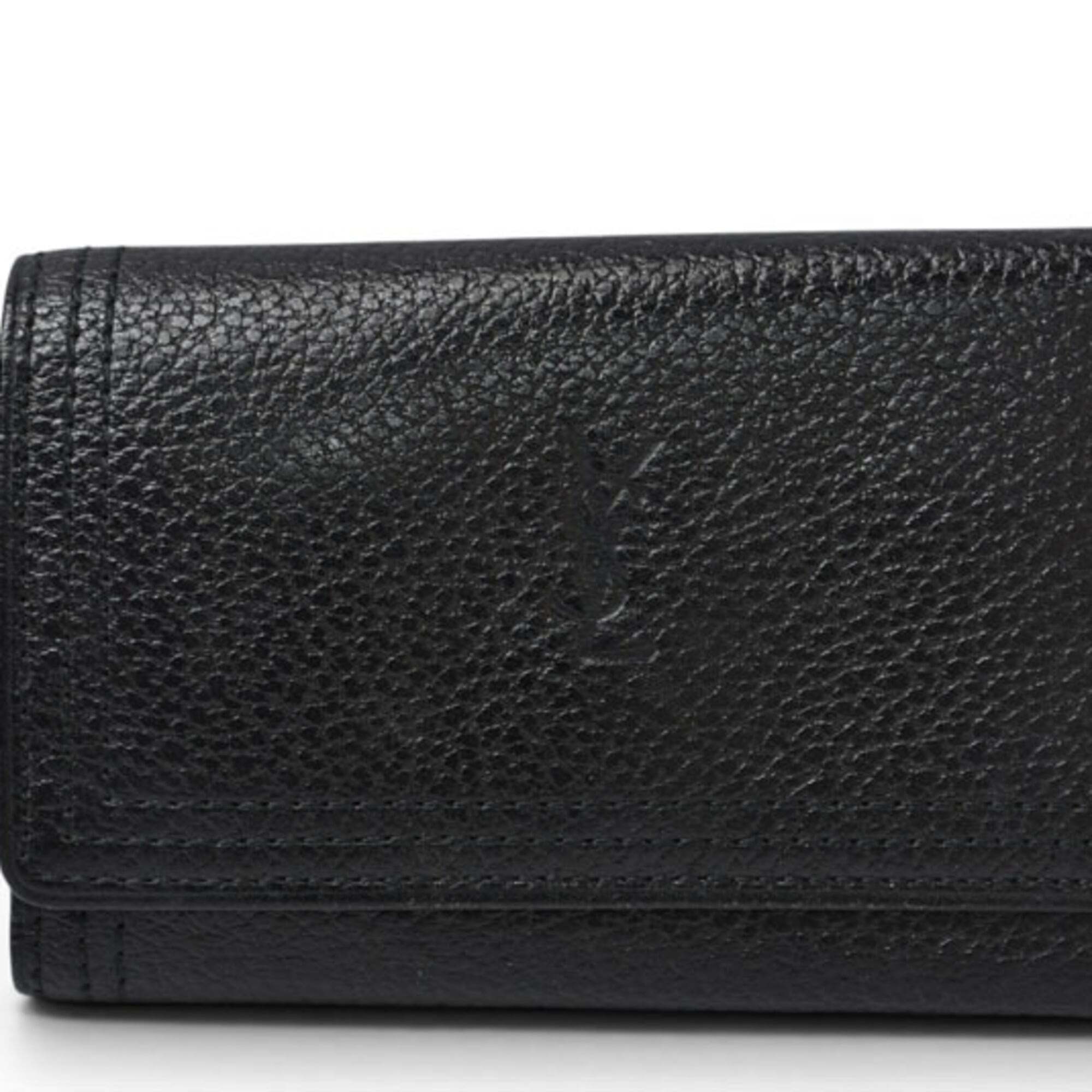 Yves Saint Laurent Ysl Key Case, Leather, Black, Gold